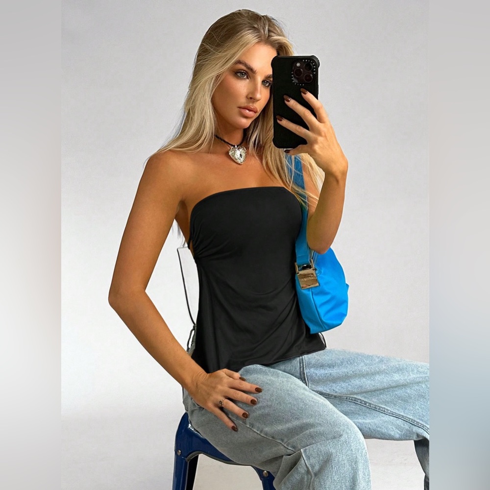 COPY - EZwear Summer Black Y2k Solid Backless Tube Top